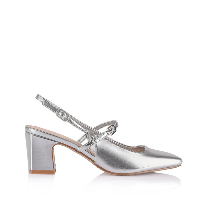 Lolita Slingback Block Heels - Silver Metallic sold by Verali