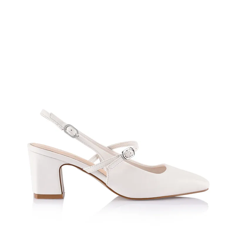 Lolita Slingback Block Heels - Chalk White sold by Verali