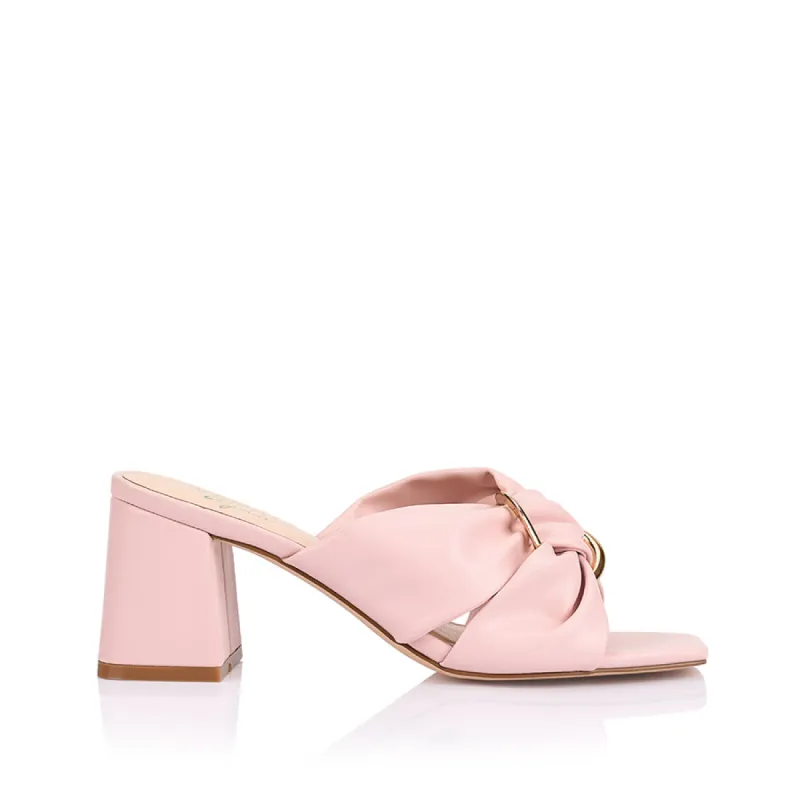 Stamos Block Heel Mules - Blush Pink sold by Verali