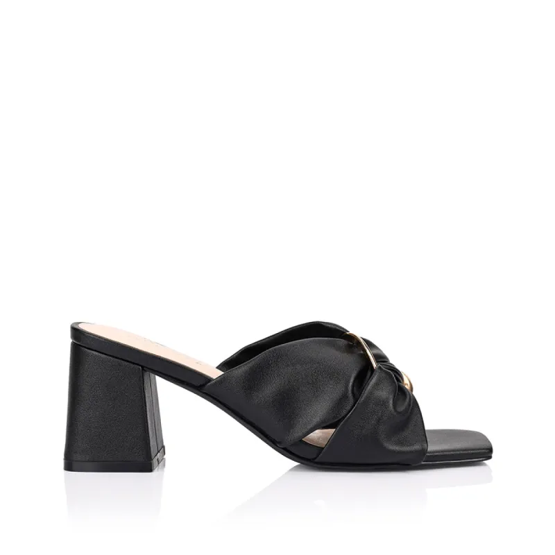 Stamos Block Heel Mules - Black sold by Verali