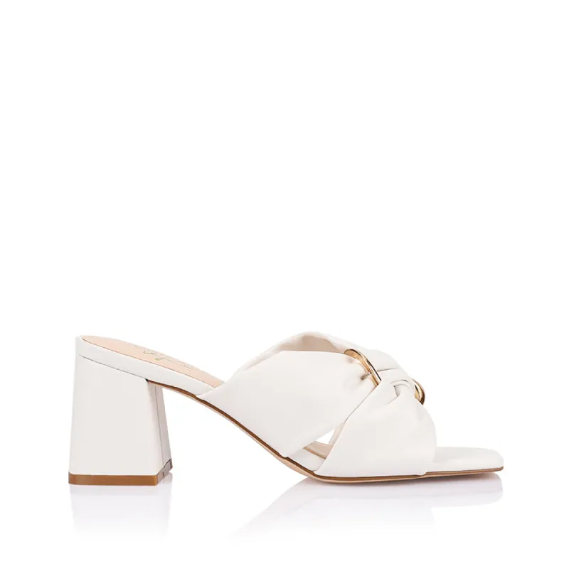 Stamos Block Heel Mules - Chalk White sold by Verali