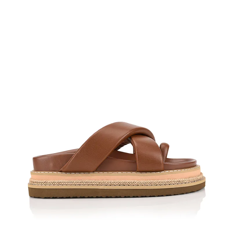 Thelma Flatform Slides - Cognac Brown sold by Verali