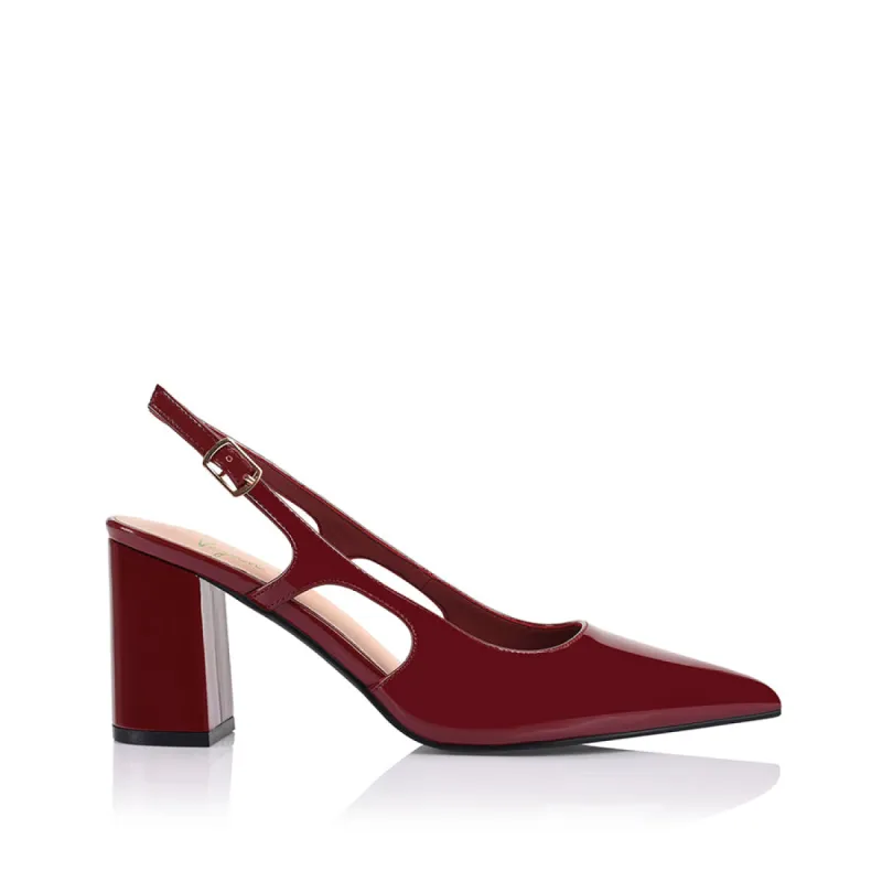 Elton Slingback Block Heels - Wine Patent sold by Verali