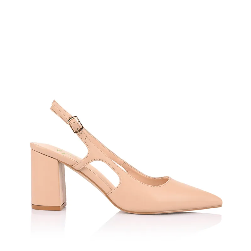 Elton Slingback Block Heels - Nude sold by Verali