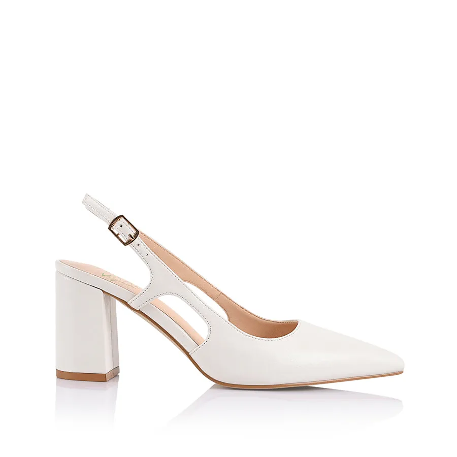 Elton Slingback Block Heels - Chalk White sold by Verali