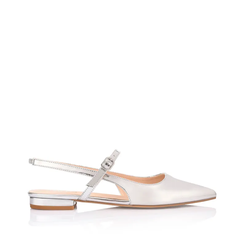 Hiatus Sling Back Flats - Silver Mirror sold by Verali