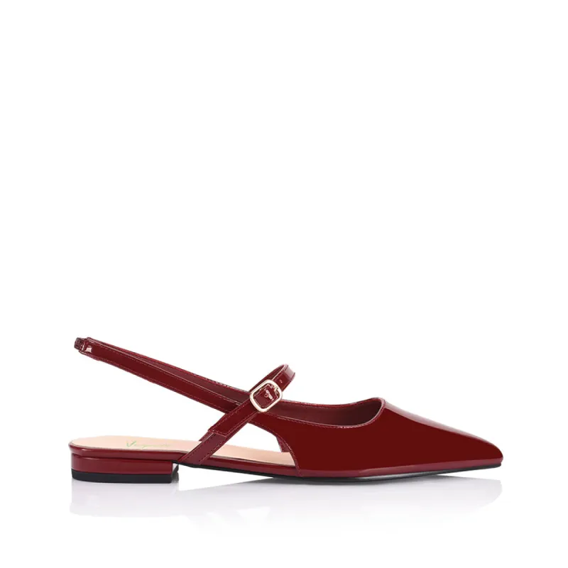Hiatus Sling Back Flats - Wine Patent sold by Verali