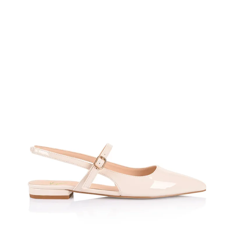 Hiatus Sling Back Flats - Bone White Patent sold by Verali
