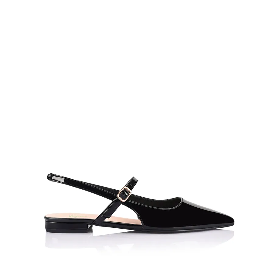 Hiatus Sling Back Flats - Black Patent sold by Verali