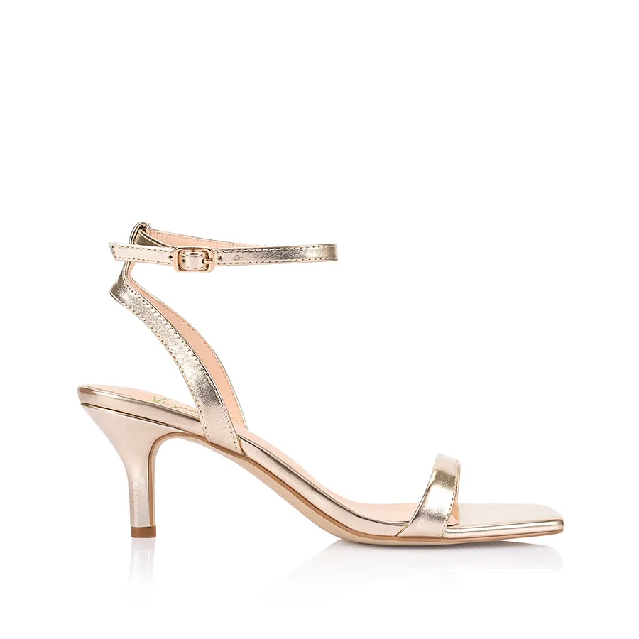 Tally Kitten Heel Sandals - Champagne Gold sold by Verali