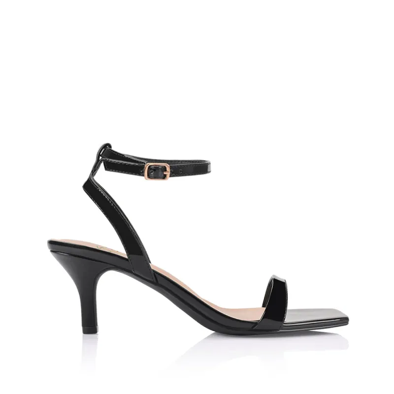 Tally Kitten Heel Sandals - Black Patent sold by Verali