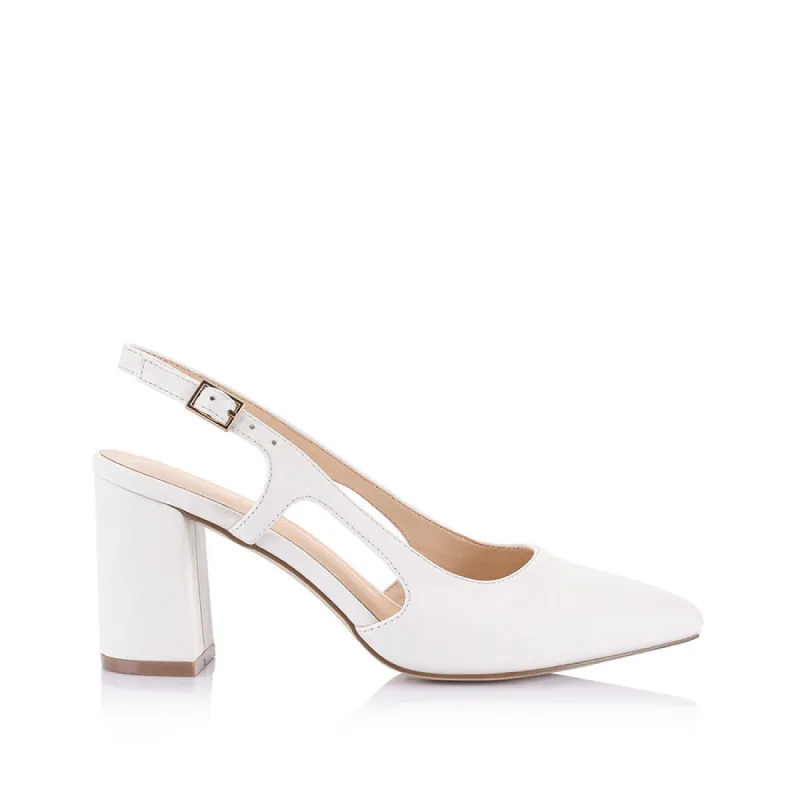 Enrique Sling Back Block Heels - White sold by Verali