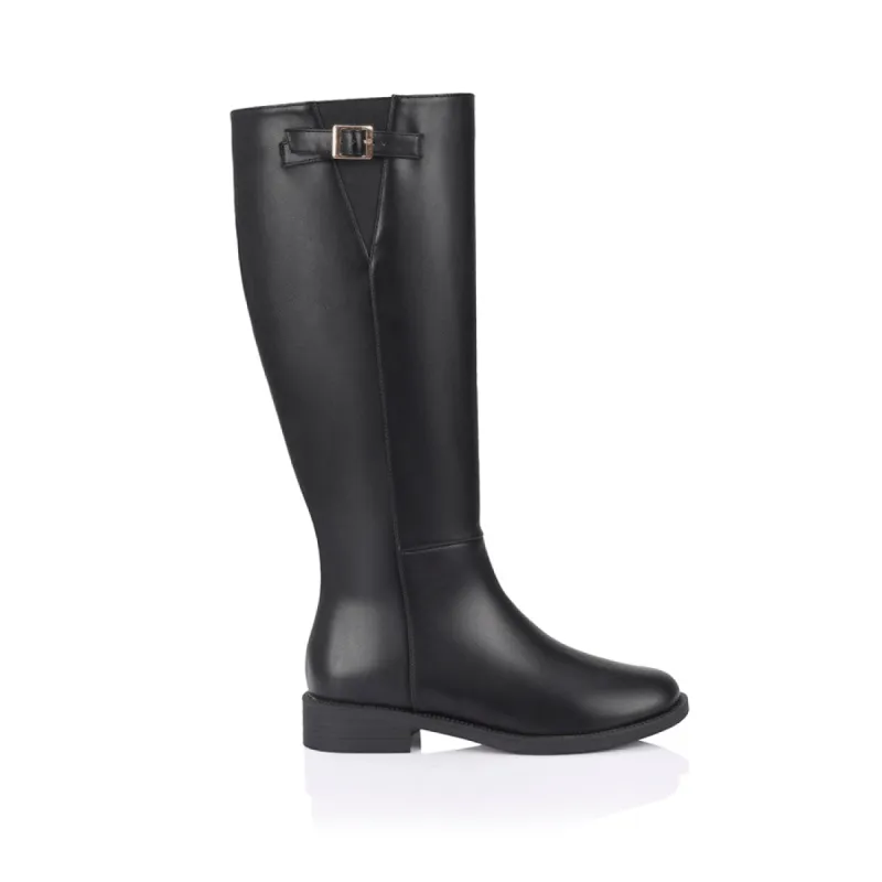 Garfield Flat Knee High Boots - Black sold by Verali