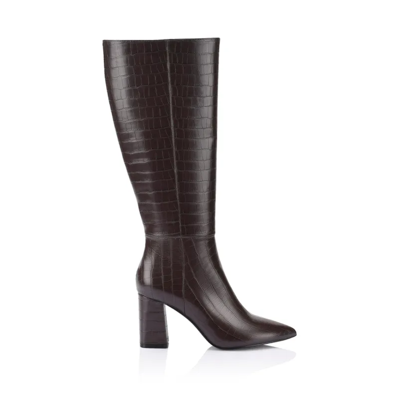 Magda Tall Boots - Chocolate Brown Croc sold by Verali