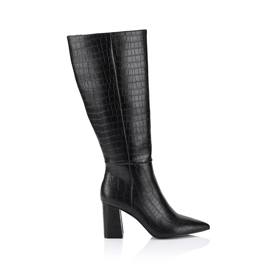 Magda Tall Boots - Black Croc sold by Verali