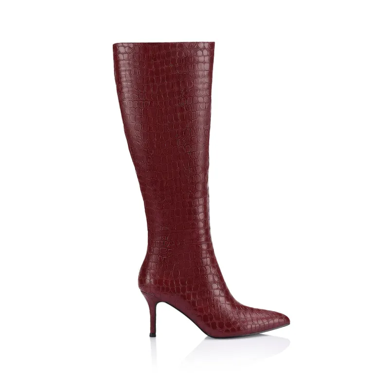 Bessie Tall Boots - Wine Croc sold by Verali