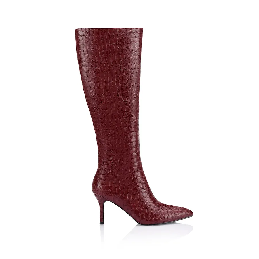 Bessie Tall Boots - Wine Croc sold by Verali