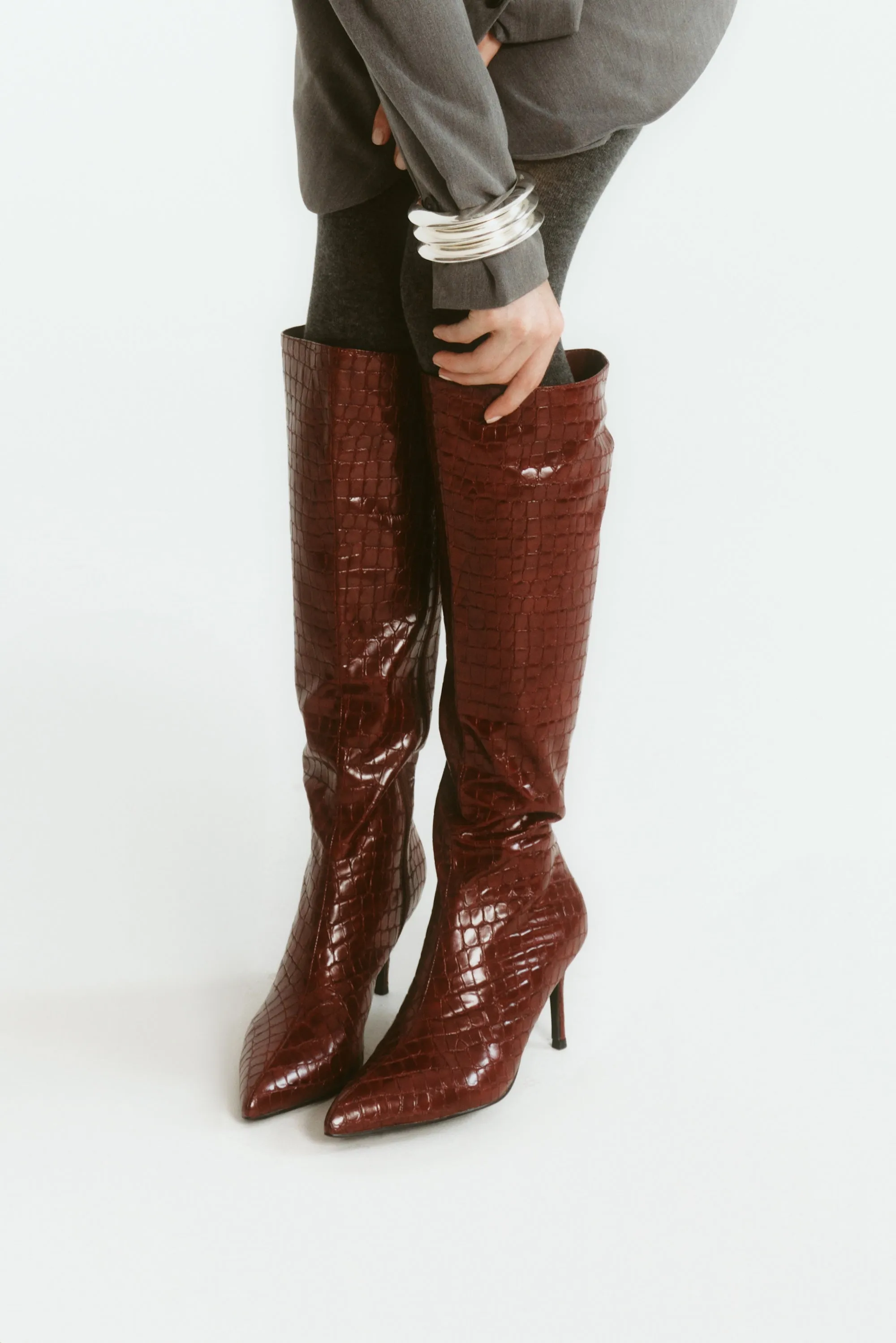 Bessie Tall Boots - Wine Croc sold by Verali product image thumbnail 2