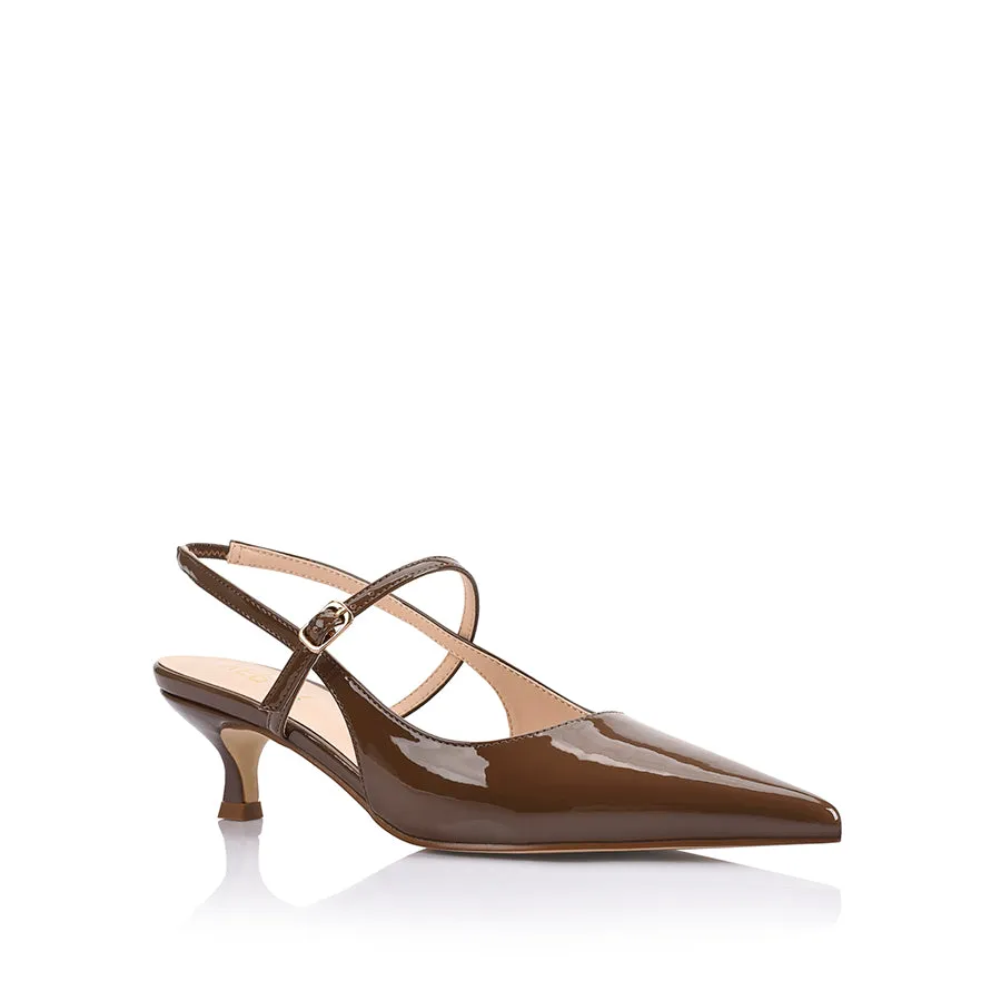 Luce Slingback Kitten Heels - Cocoa Brown Patent sold by Verali product image thumbnail 2