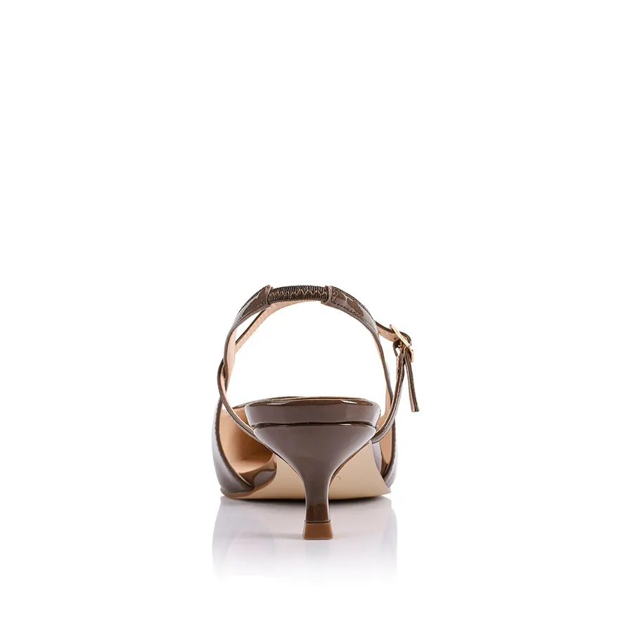Luce Slingback Kitten Heels - Cocoa Brown Patent sold by Verali product image thumbnail 3