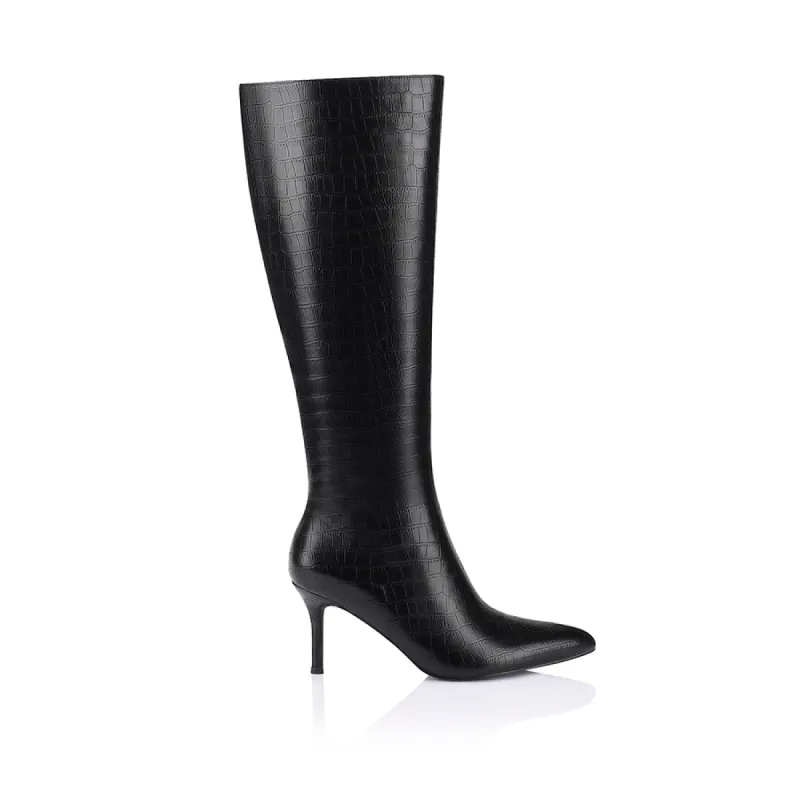 Bessie Tall Boots - Black Croc sold by Verali