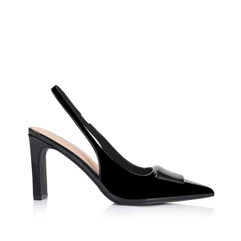 Konga Slingback Block Heels - Black Patent sold by Verali