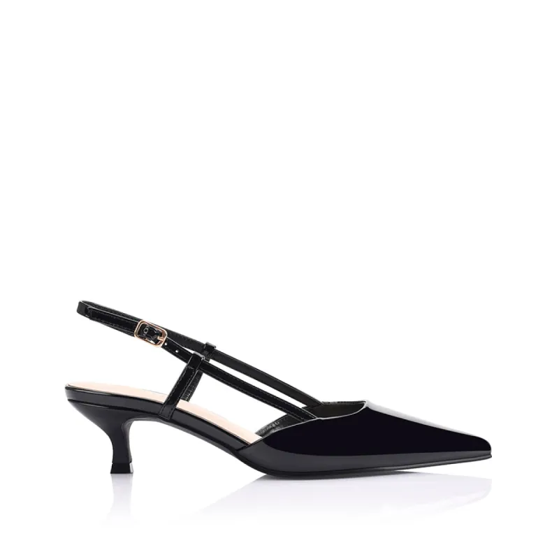 Lucas Slingback Kitten Heels - Black Patent sold by Verali