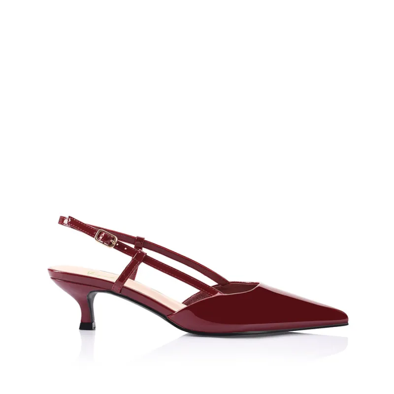 Lucas Slingback Kitten Heels - Wine Patent sold by Verali