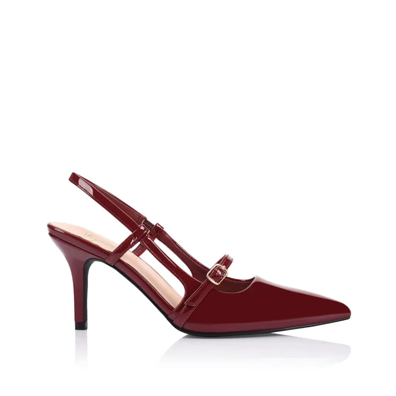 Leia Slingback Stilettos - Wine Patent sold by Verali