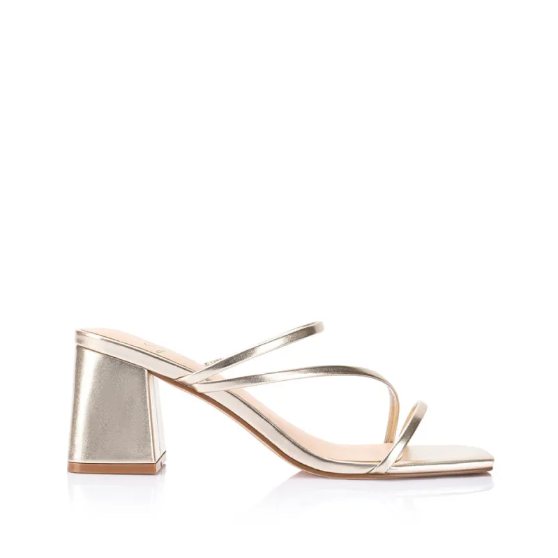 Stanford Block Heel Mules - Champagne Gold sold by Verali