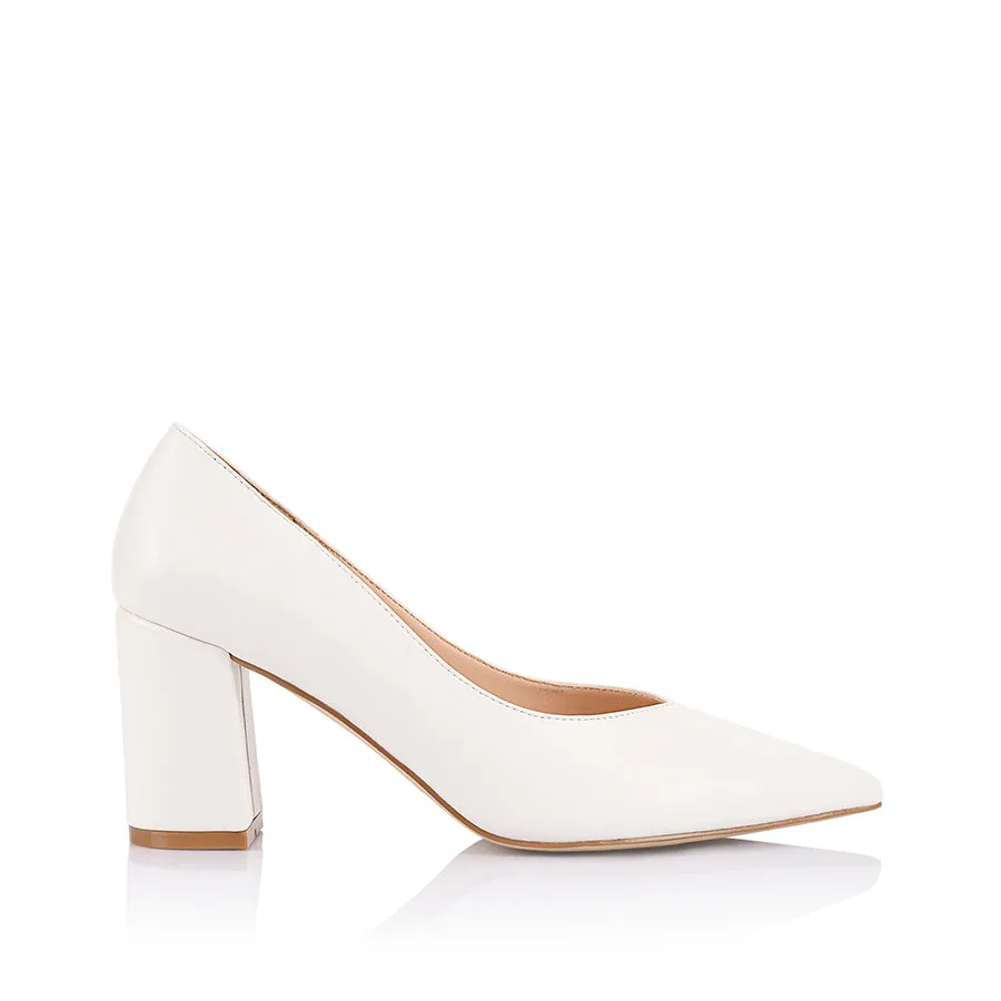 Elliot Block Heel Pumps - Chalk White sold by Verali