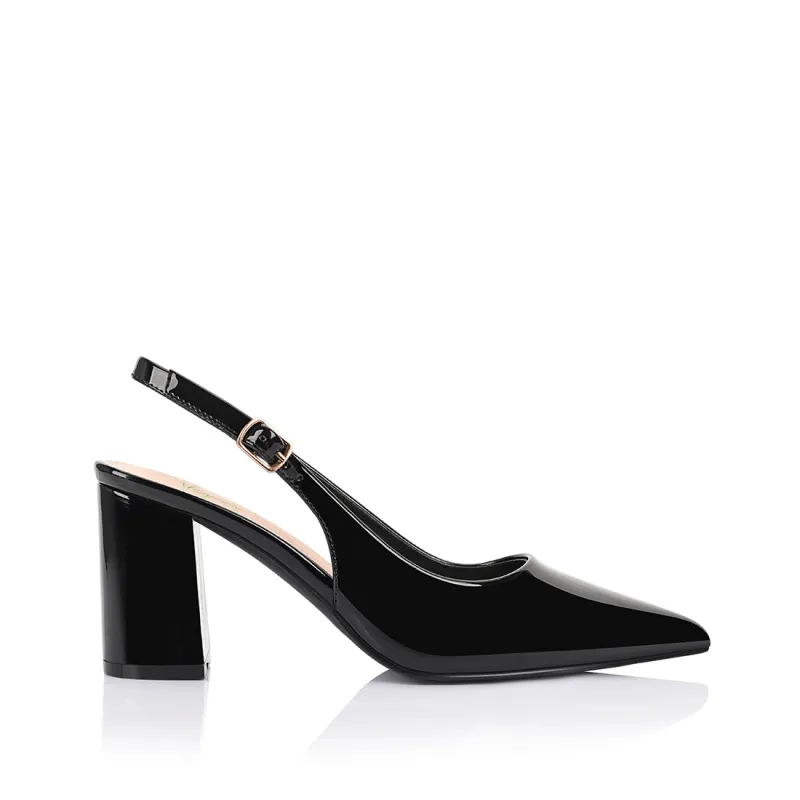 Elio Slingback Block Heels - Black Patent sold by Verali