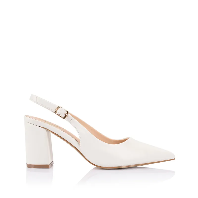 Elio Slingback Block Heels - Chalk White sold by Verali