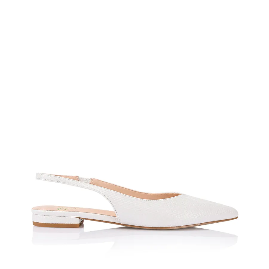 History Slingback Flats - Chalk White Snake sold by Verali