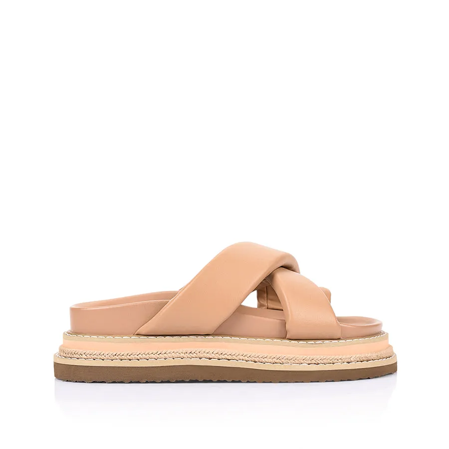 Thelma Flatform Slides - Dark Camel Tan sold by Verali