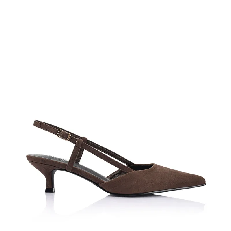 Lucas Slingback Kitten Heels - Chocolate Brown Micro sold by Verali