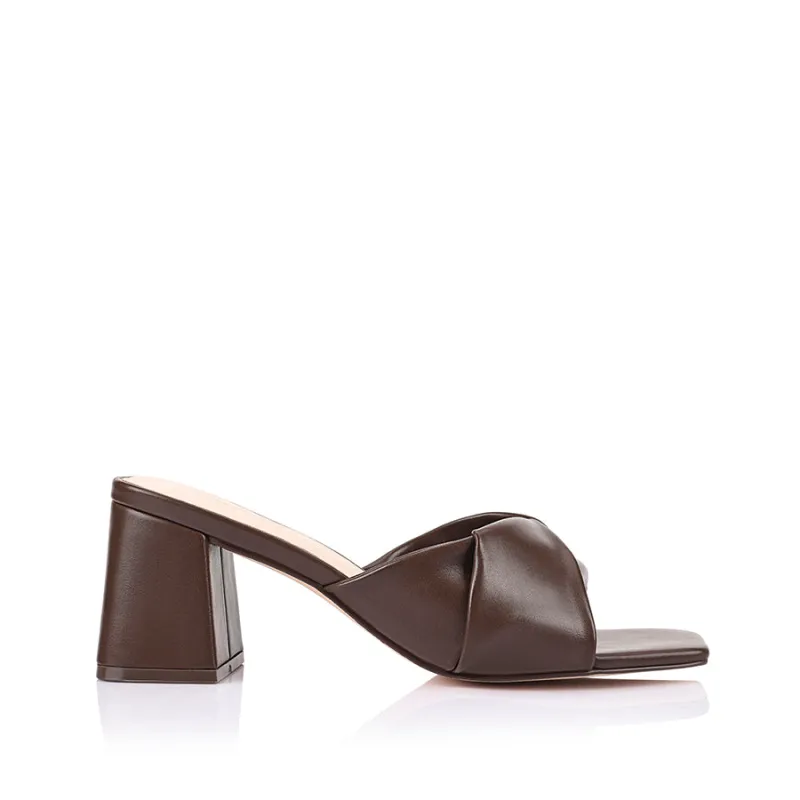 Stella Block Heel Mules - Chocolate Brown sold by Verali