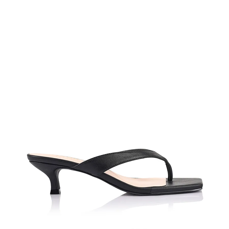 Martha Kitten Heel Thongs - Black sold by Verali