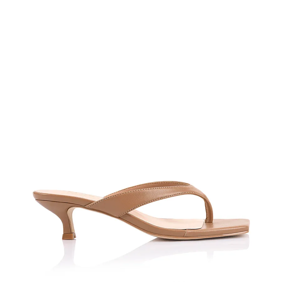 Martha Kitten Heel Thongs - Dark Camel Tan sold by Verali