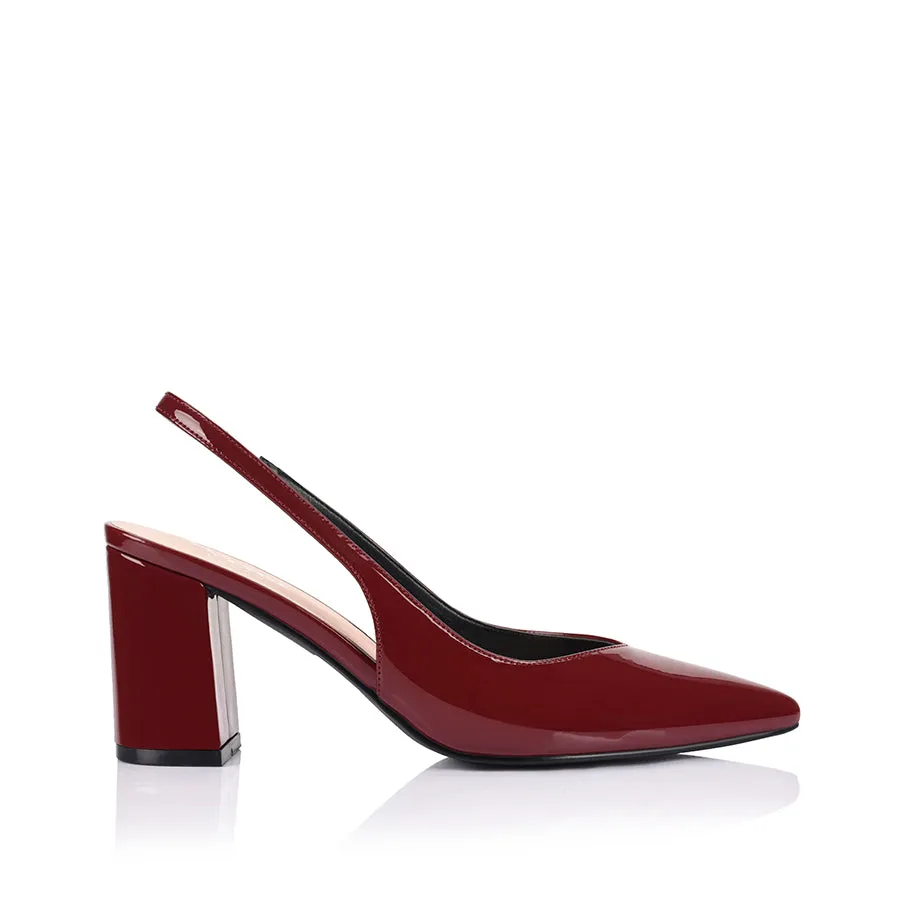 Elisha Slingback Block Heels - Wine Patent sold by Verali