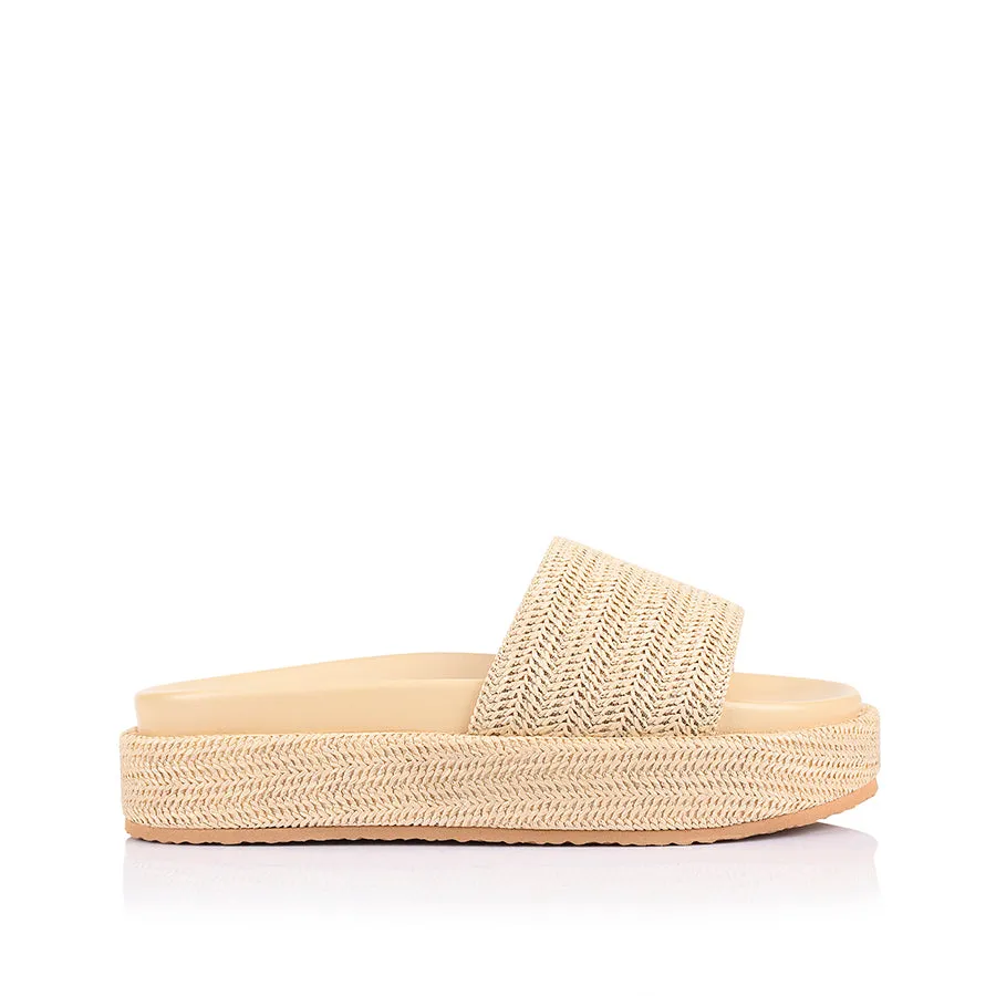 Romy Flatform Slides - Raffia sold by Verali