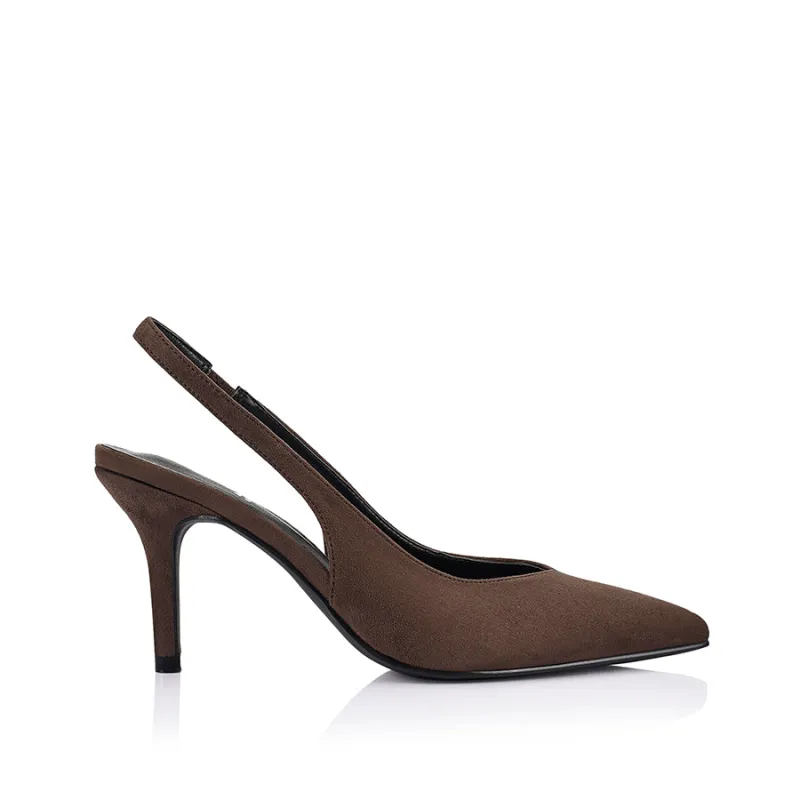 Lemur Slingback Stilettos - Chocolate Brown Micro sold by Verali