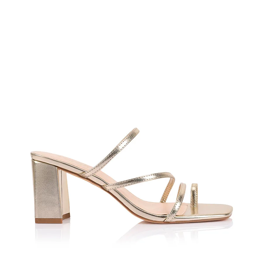 Nature Block Heel Mules - Champagne Gold sold by Verali