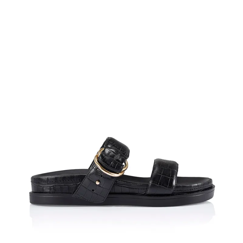 Oslo Chunky Slides - Black Croc Emboss sold by Verali