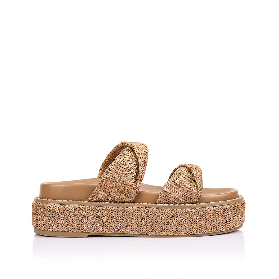 Rue Flatform Slides - Tan Raffia sold by Verali
