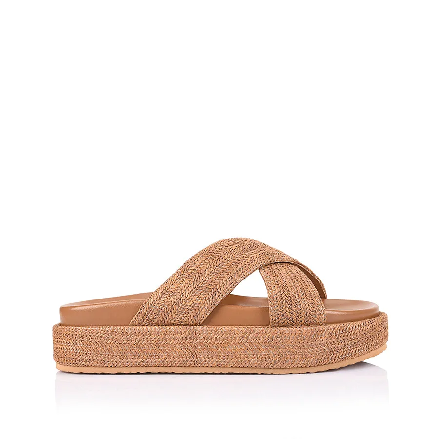 Roman Platform Slides - Tan Raffia sold by Verali