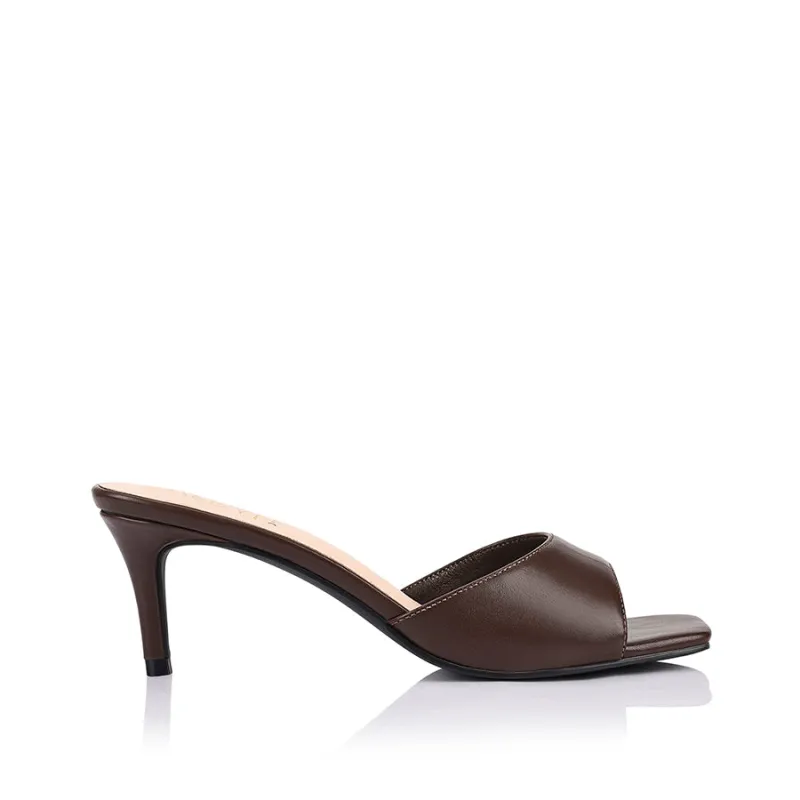 Tabitha Heeled Mules - Chocolate Brown sold by Verali