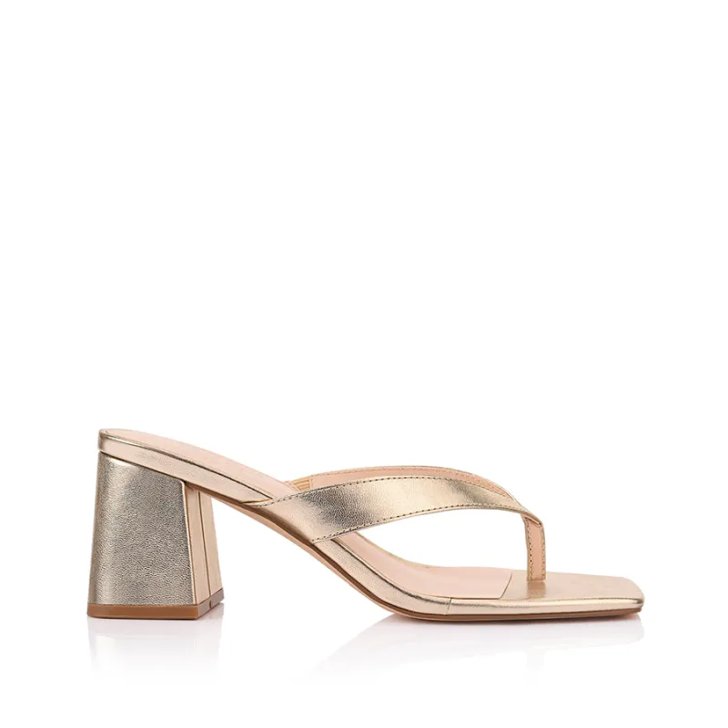 Stoked Block Heel Thongs - Champagne Gold sold by Verali