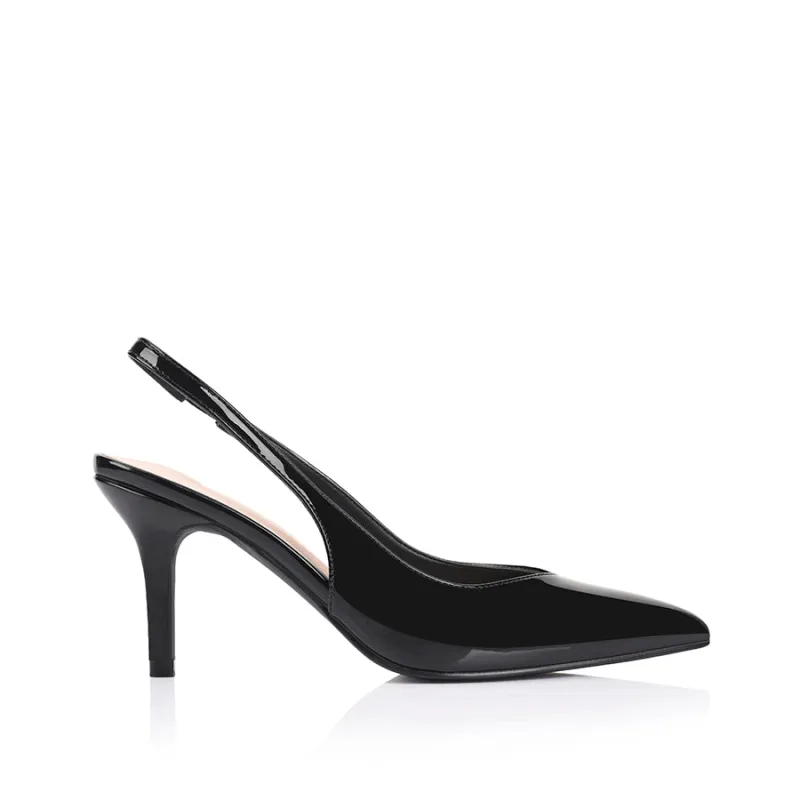 Lemur Slingback Stilettos - Black Patent sold by Verali