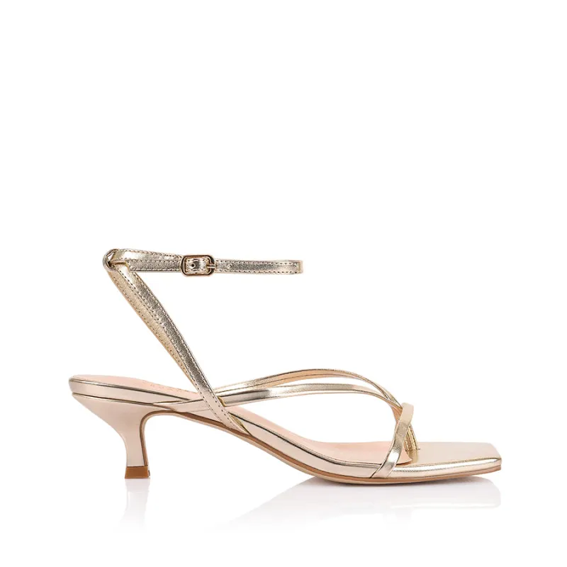 Maeve Kitten Heel Sandals - Champagne Gold sold by Verali